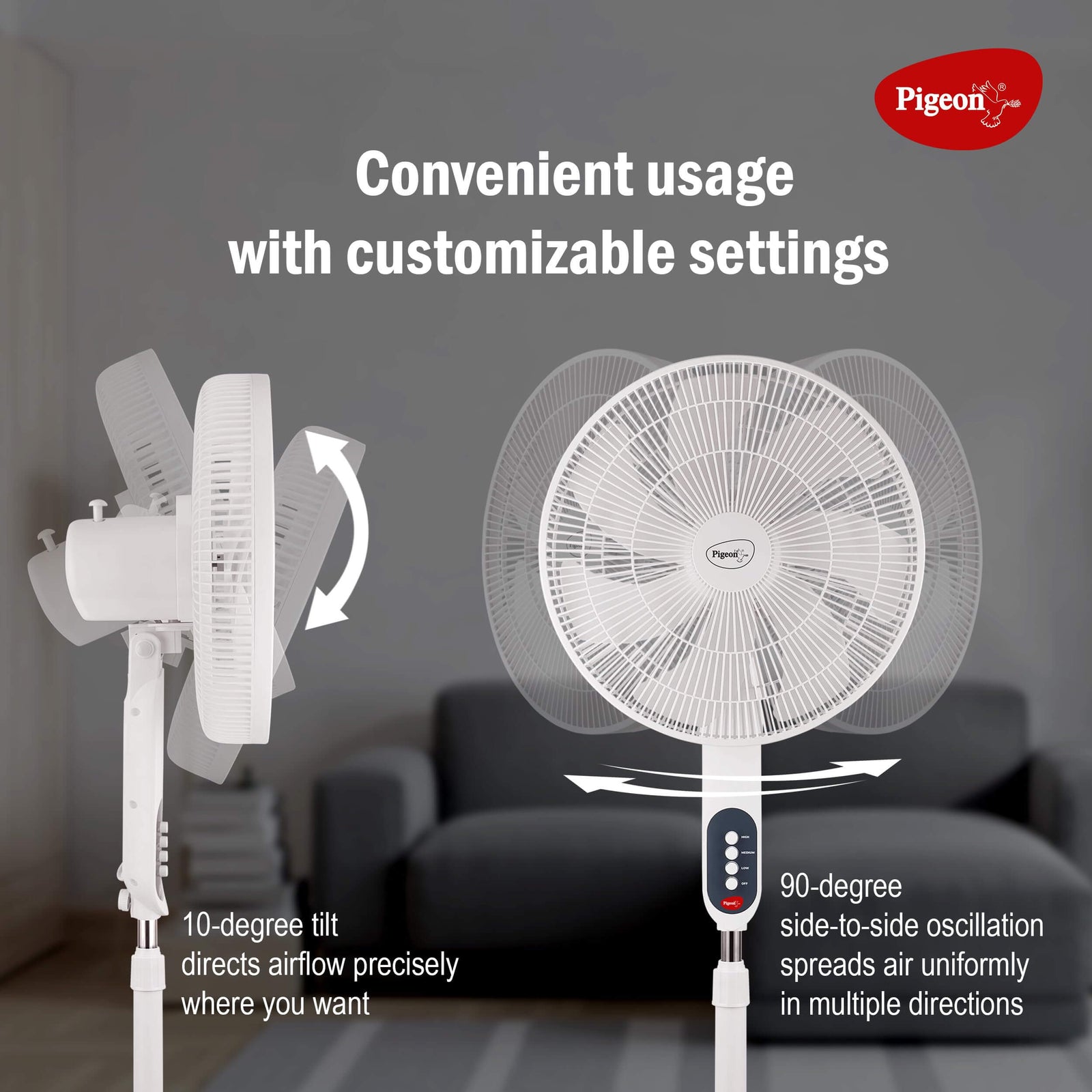 High-performance Pigeon 75W Pedestal Fan with adjustable height and 3 speeds