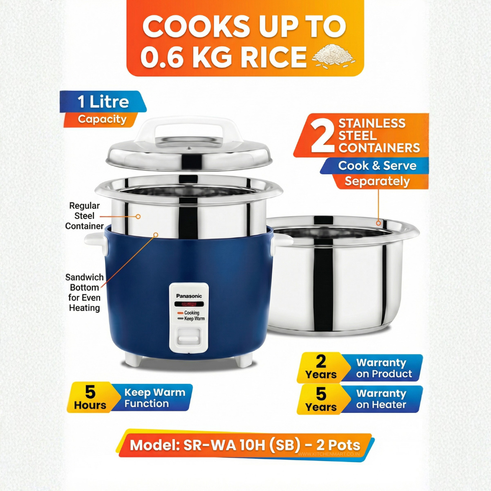 Panasonic SR-WA10H (SB) Automatic Rice Cooker - Sandwich Bottom Stainless Steel Inner Pot