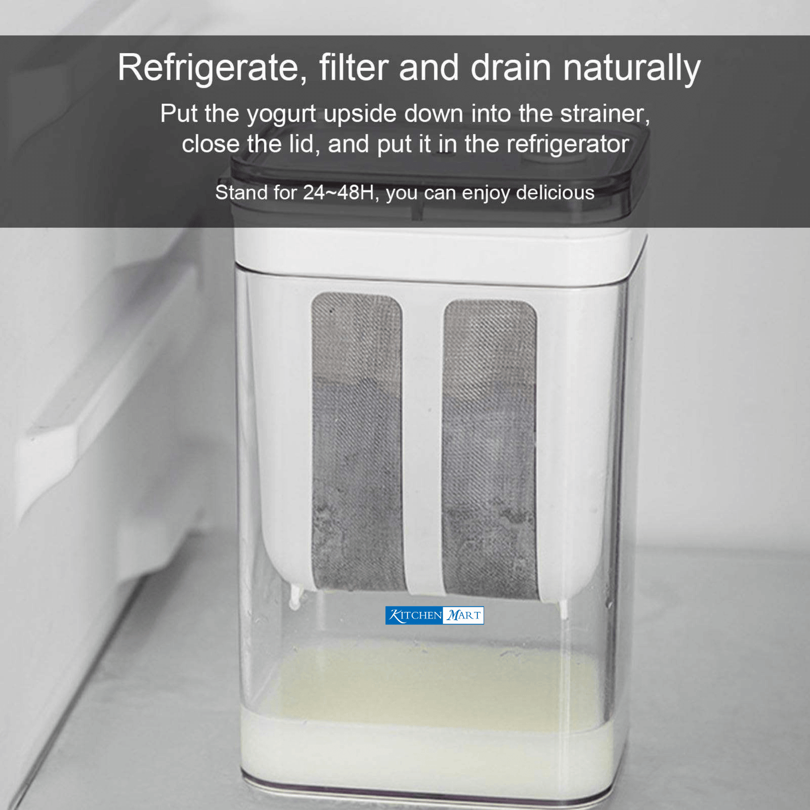Yogurt straining system 1100ml with fine steel mesh for separating whey from curd