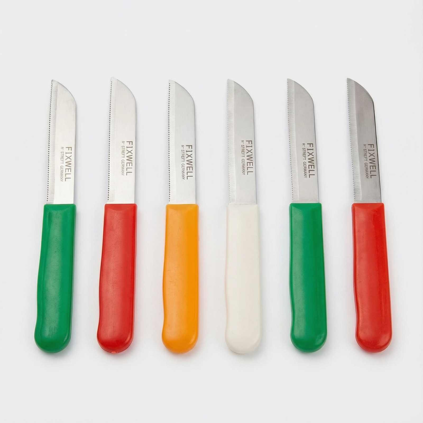 Fixwell 6-piece stainless steel knife set with fine serrated blades for vegetables and fruits
