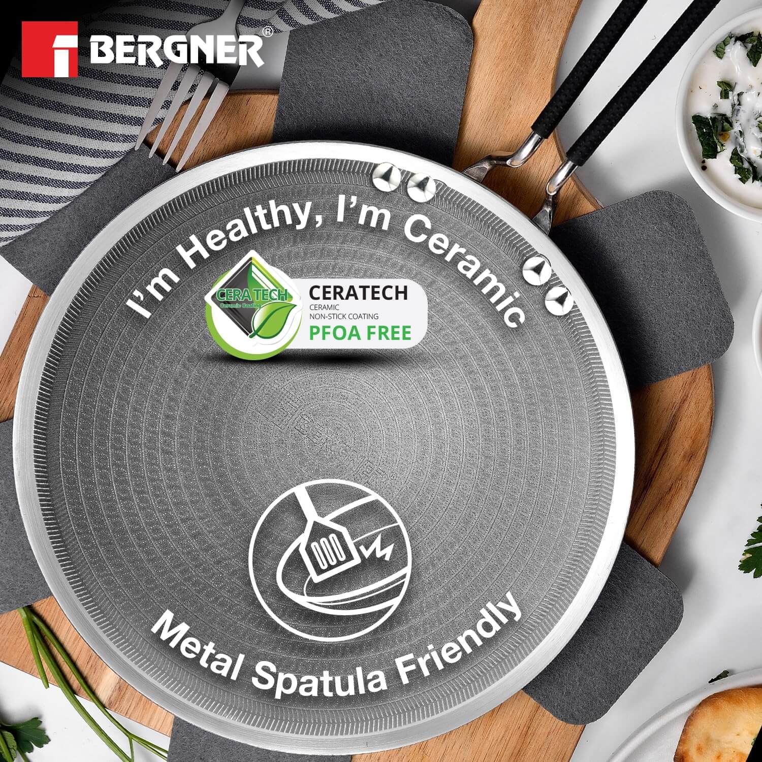 BERGNER Triply Ceramic Roti Tawa with honeycomb coating