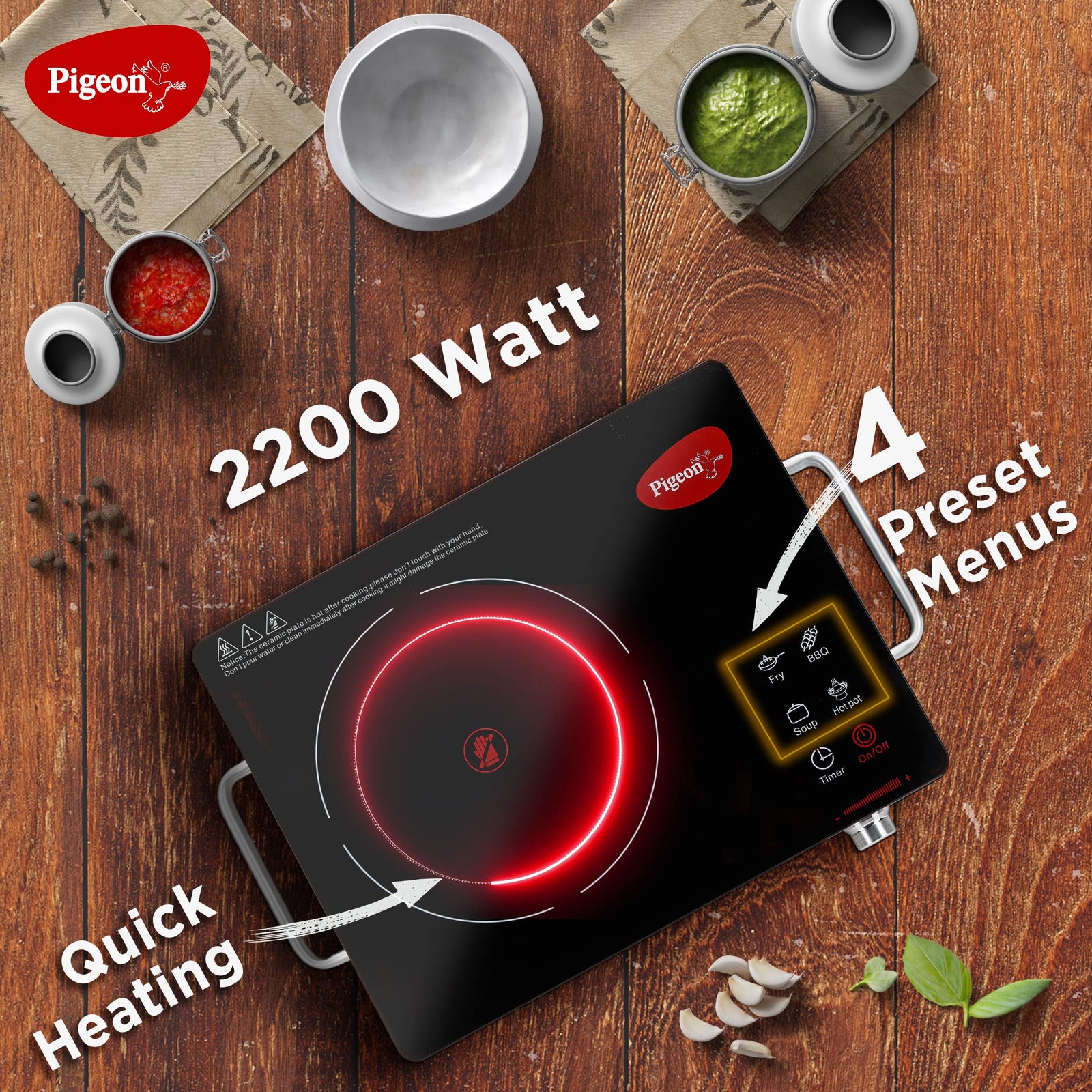 Pigeon Radiant Infrared Cooktop compact and sturdy design stored in kitchen drawer for easy storage