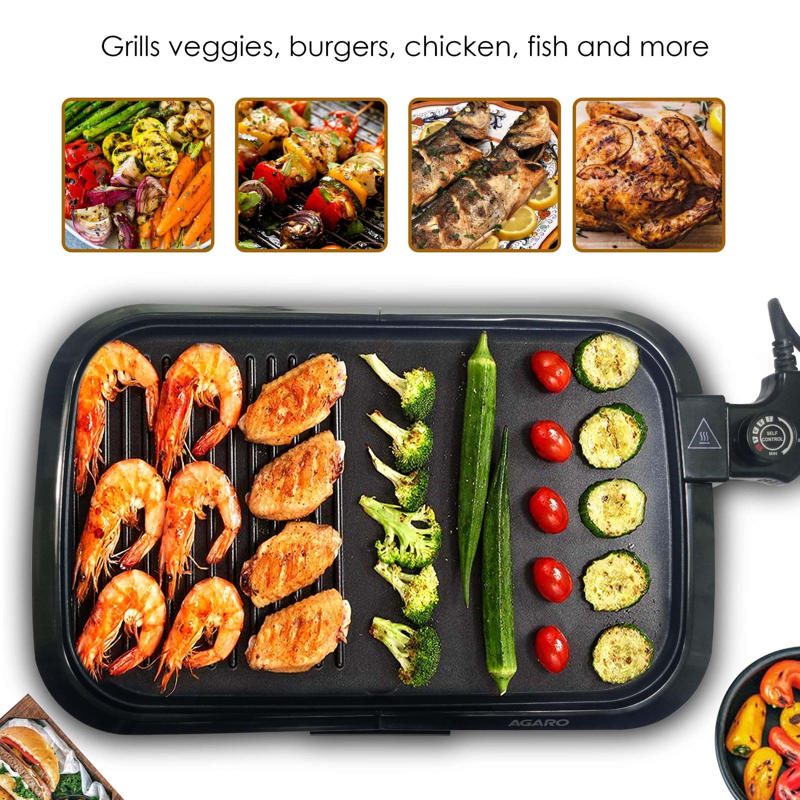 AGARO BBQ griller showing variable temperature control knob