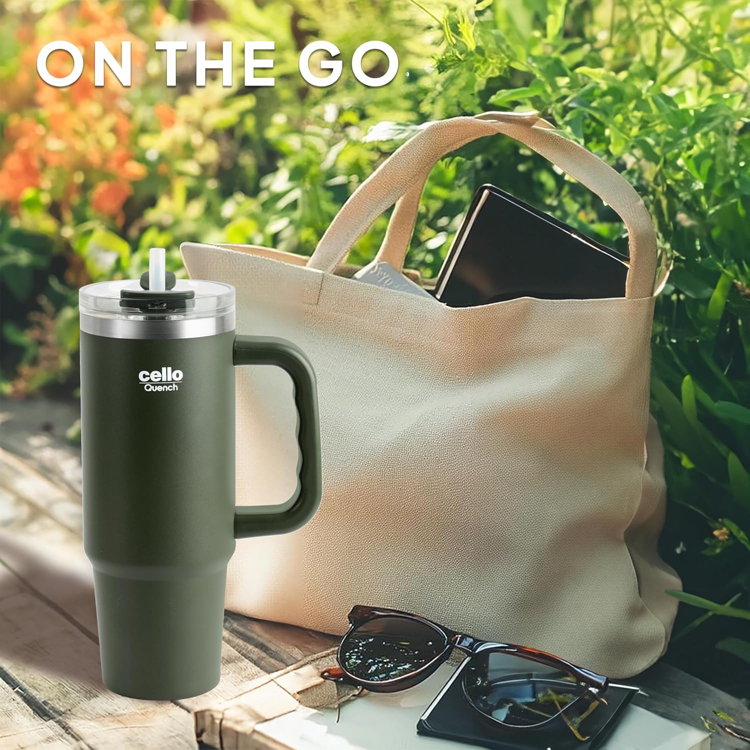 Cello Quench Insulated Stainless Steel Tumbler 550ml with Straw & Handle