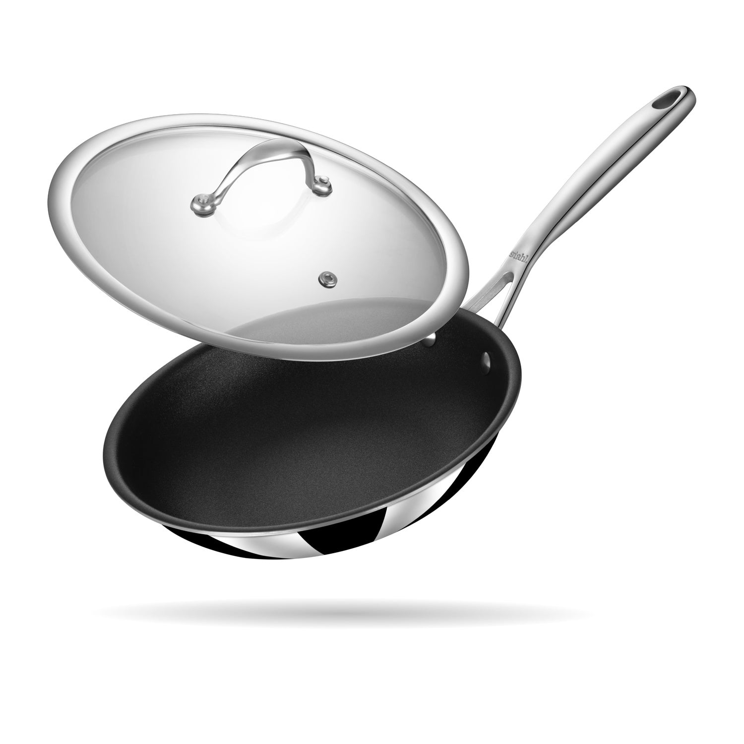 Stahl Artisan Schild Frypan with glass lid, triply PEEK non-stick fry pan