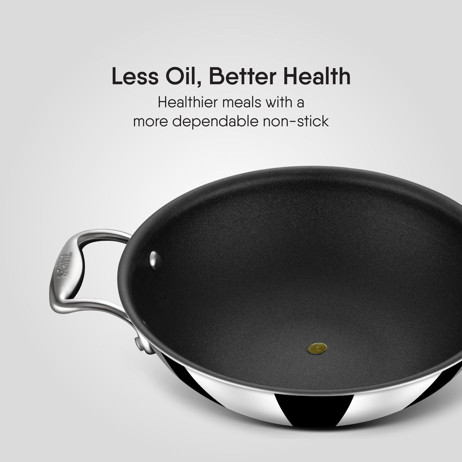 Induction and gas compatible Stahl Artisan Schild triply kadhai