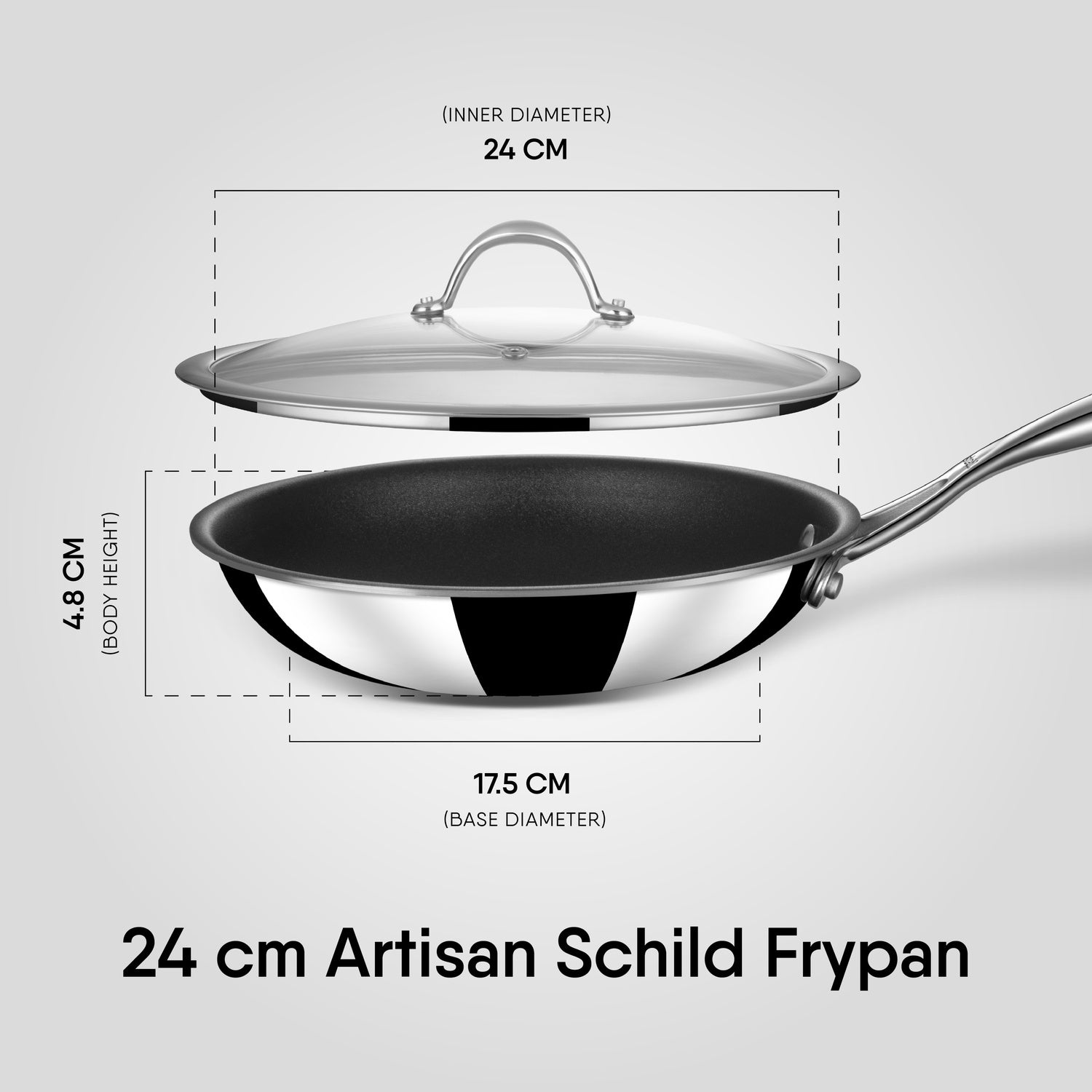 Stahl Artisan Schild Frypan 24 cm 2 litre dimensions with glass lid