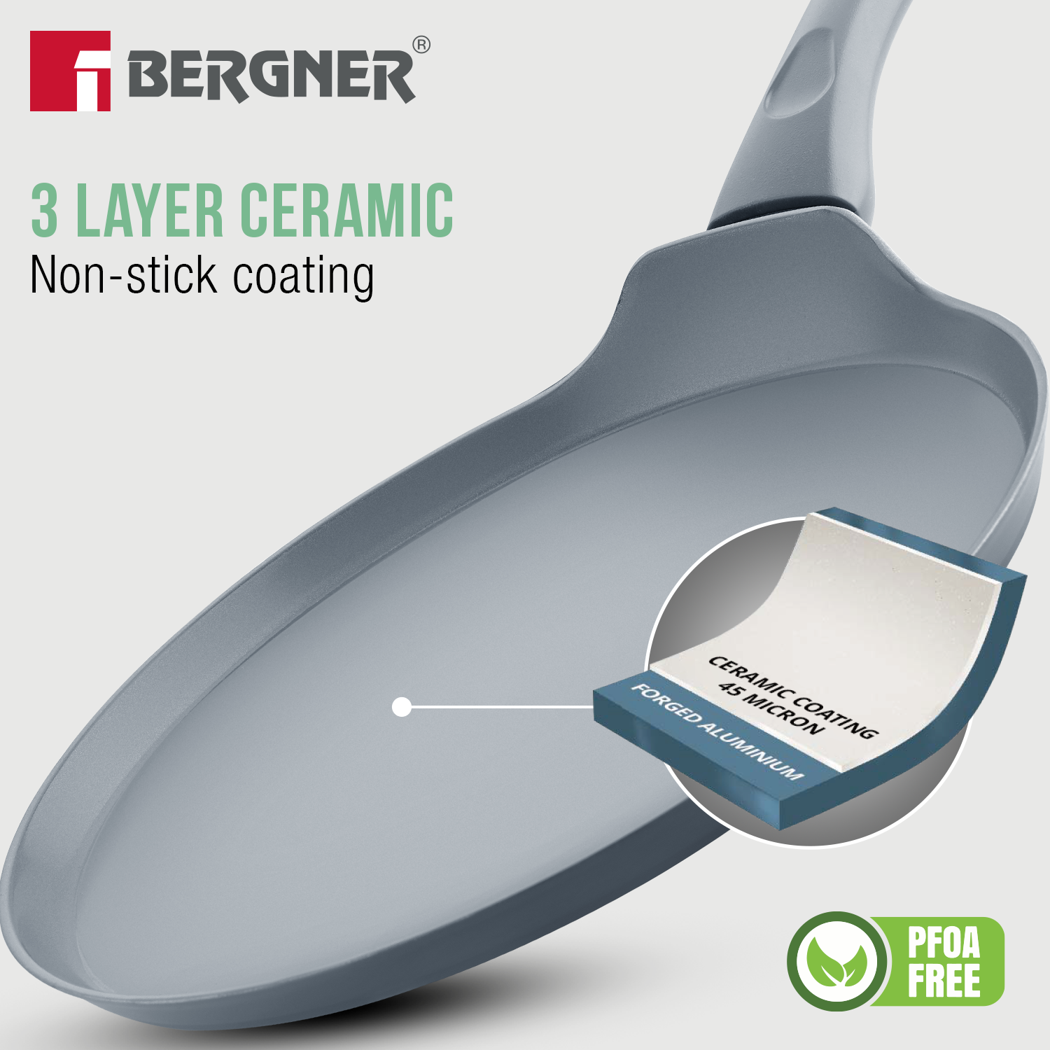Bergner 26 cm 3-layer ceramic non-stick tawa, PFOA free, from the 17 pcs marriage set