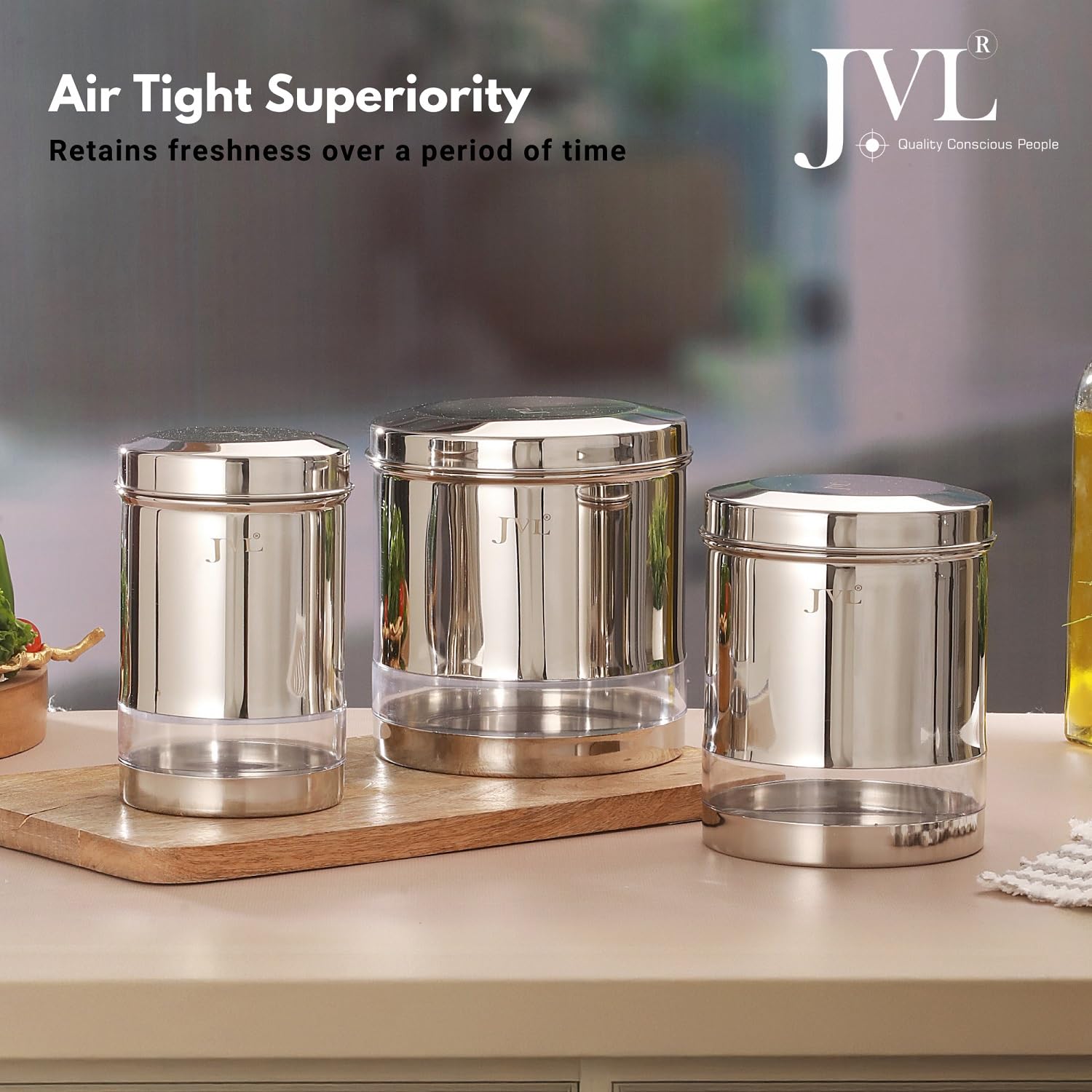 JVL Trendy Clear canister showing lentils visible through polycarbonate panel