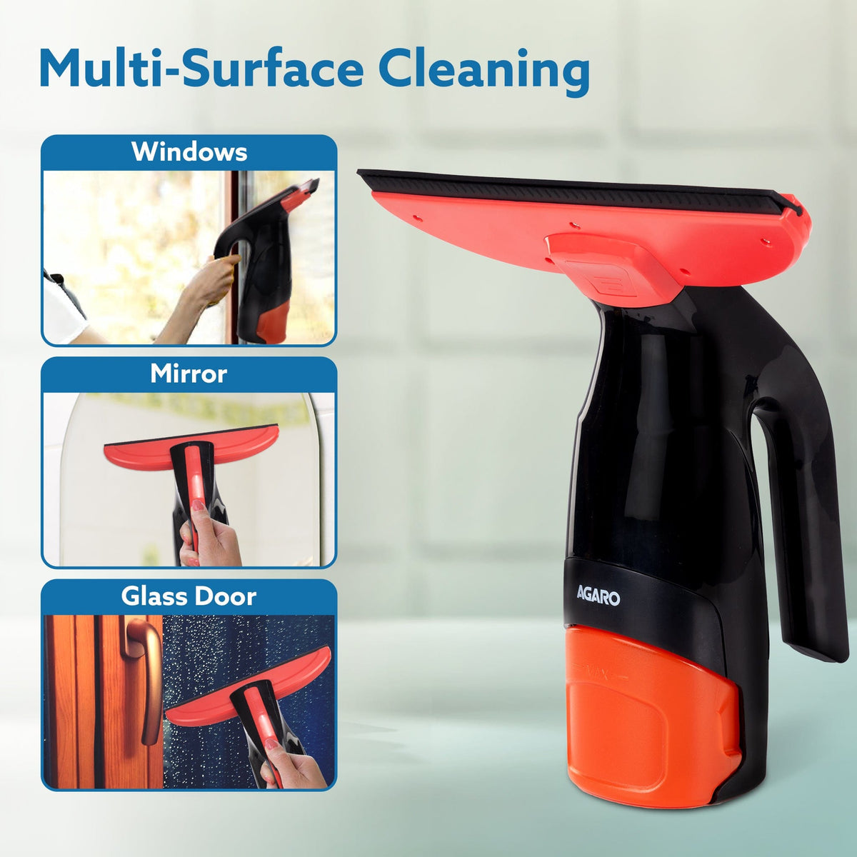 AGARO Delite electric glass vacuum cleaner in red and black with 28 cm suction blade