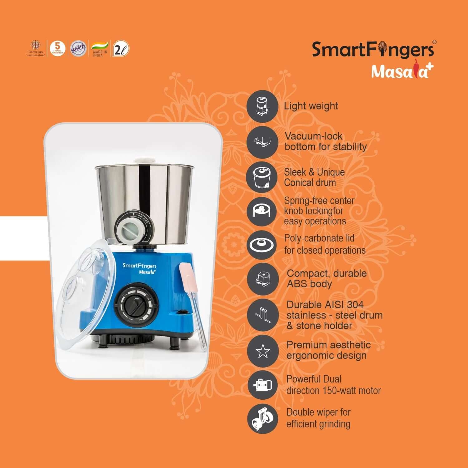 Easy-to-use timer for perfect masala grinding