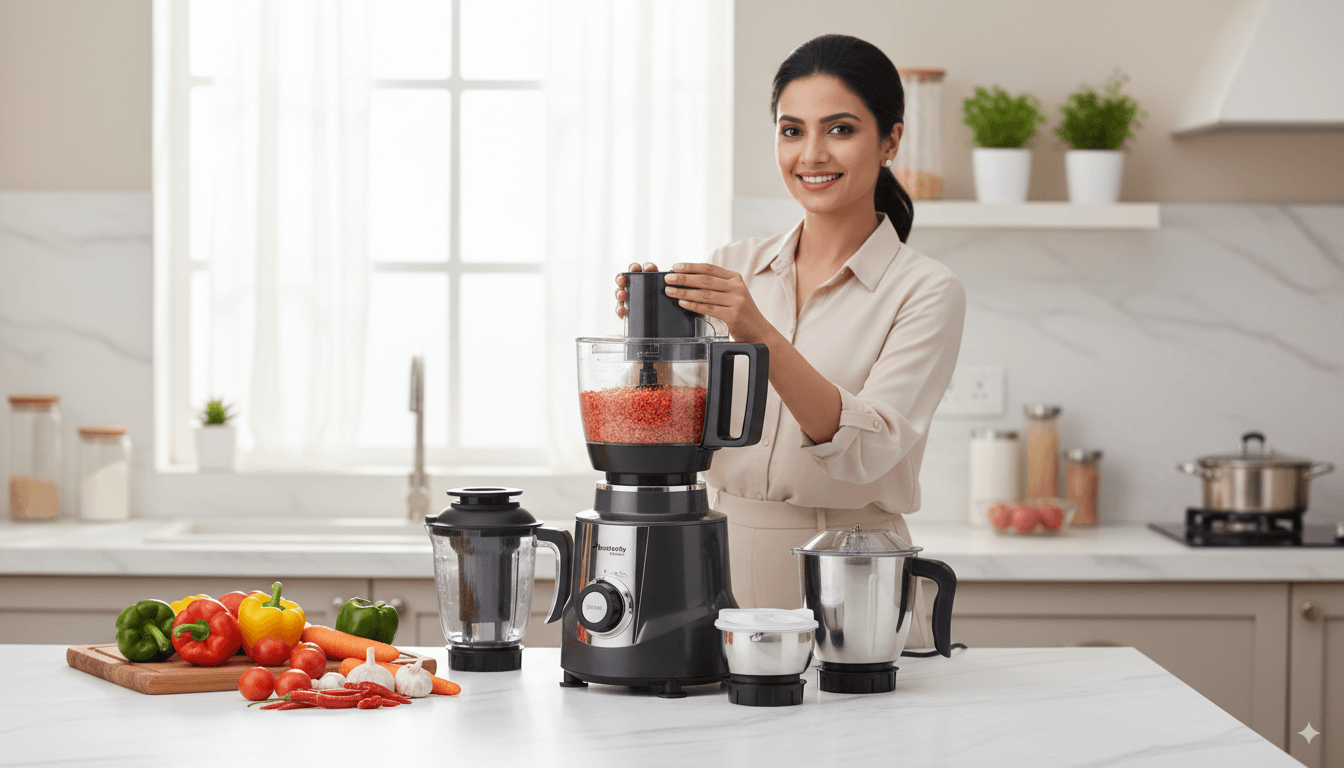 Butterfly Magnum food processor with 1.2HP copper motor and multiple attachments