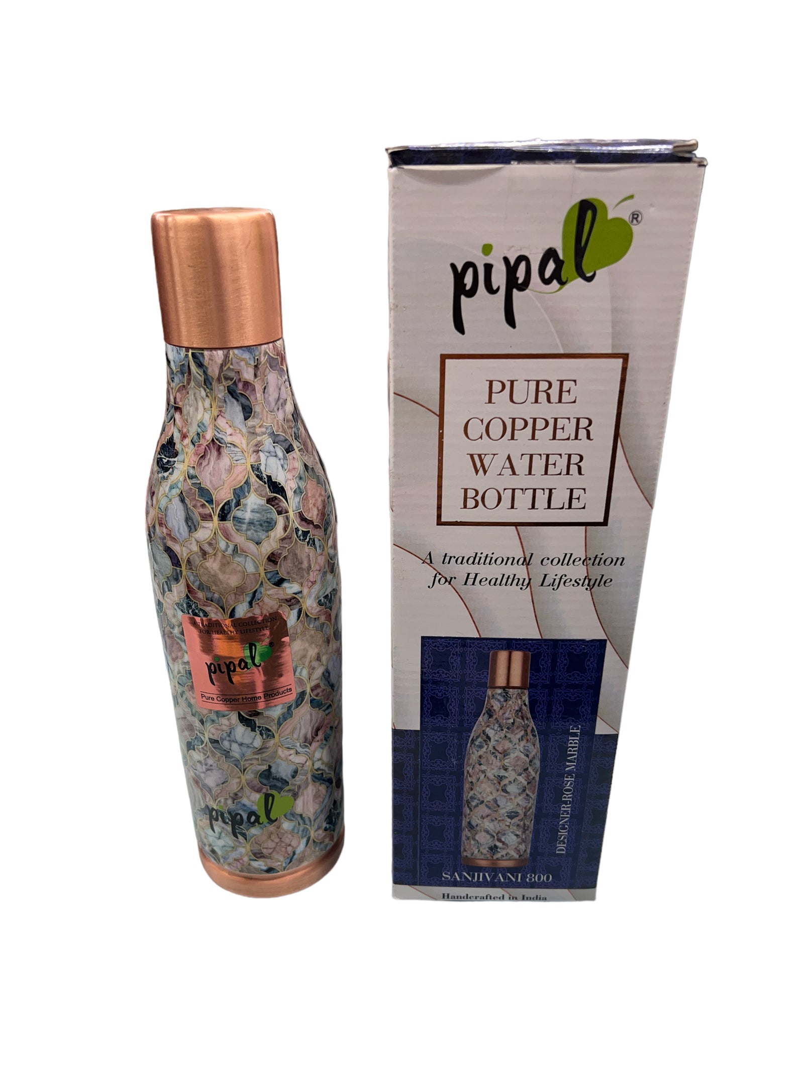 Pipal Pure copper Sanjivini Designer 800ml Rose Marble
