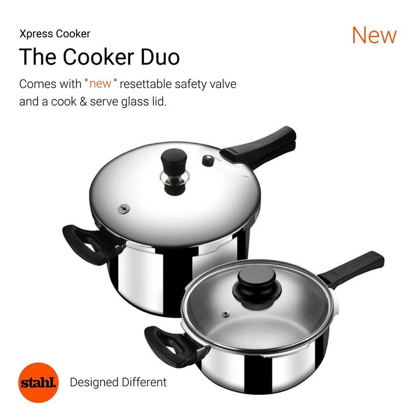 Stahl Xpress Cooker Combo 3L & 5L with Triply Stainless Steel and Glass Lid