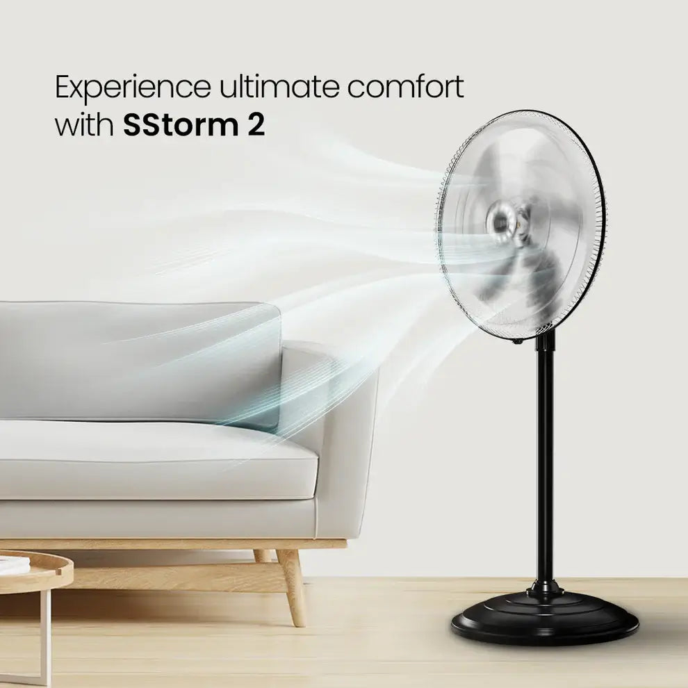 Crompton Surebreeze SStorm2 Pedestal Fan featuring copper motor and thermal overload protection