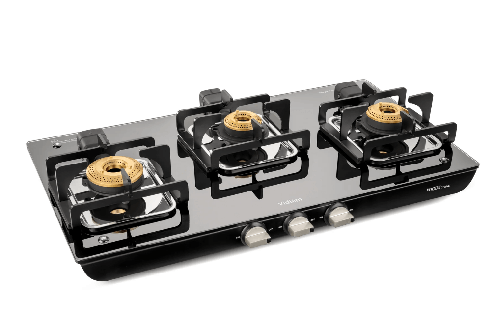 Modern 3 burner gas cooktop with lifetime warranty and efficient brass burners