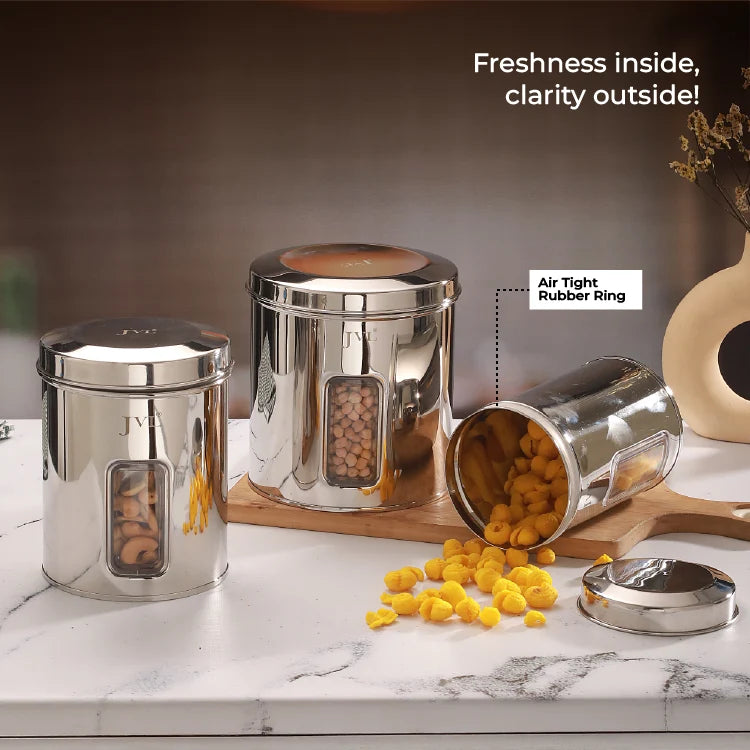 JVL Trendy Window Canister β Stainless Steel Airtight Storage Jar
