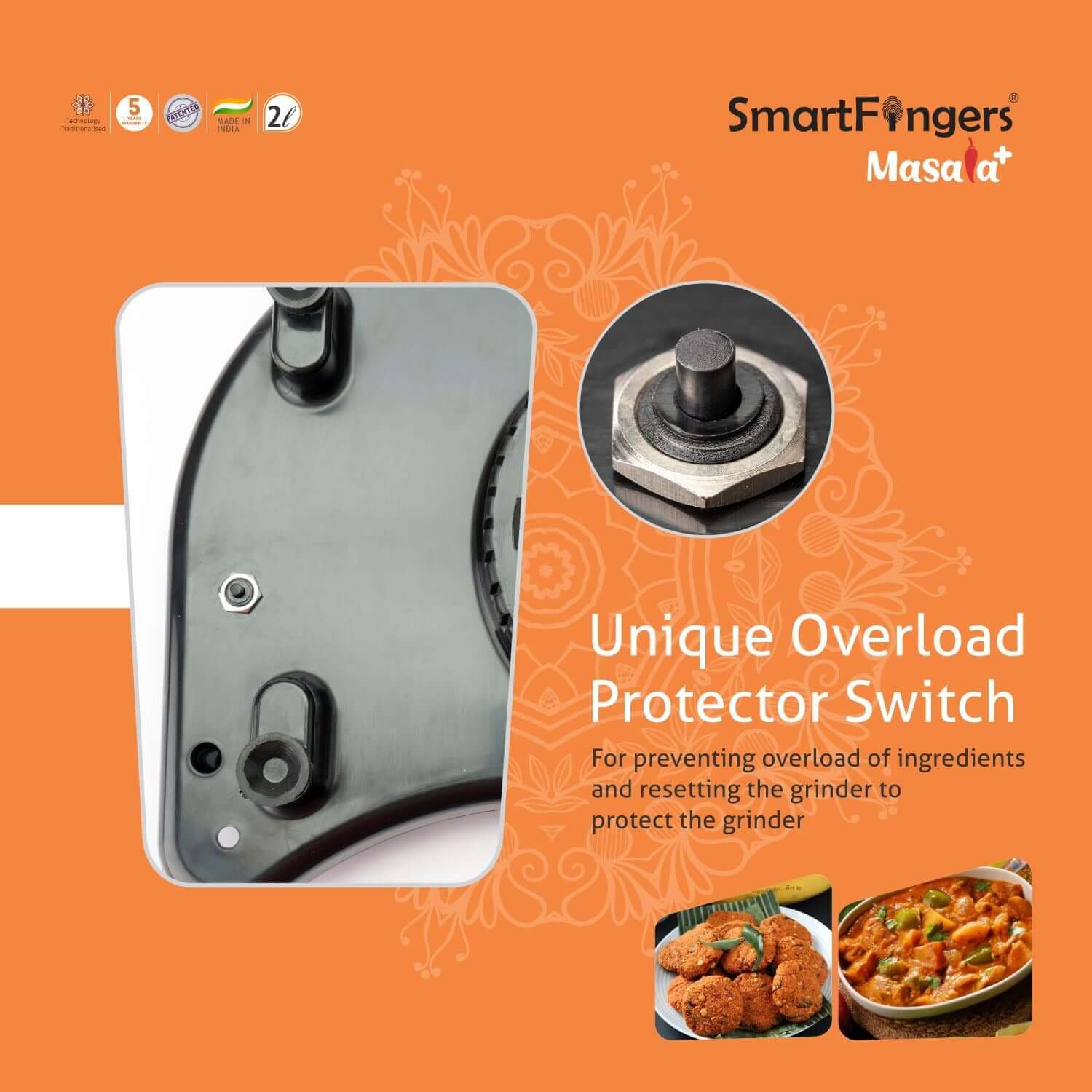 SmartFingers Masala Plus 2L Wet Grinder with Batter Dispenser with atta kneader & coconut scrapper