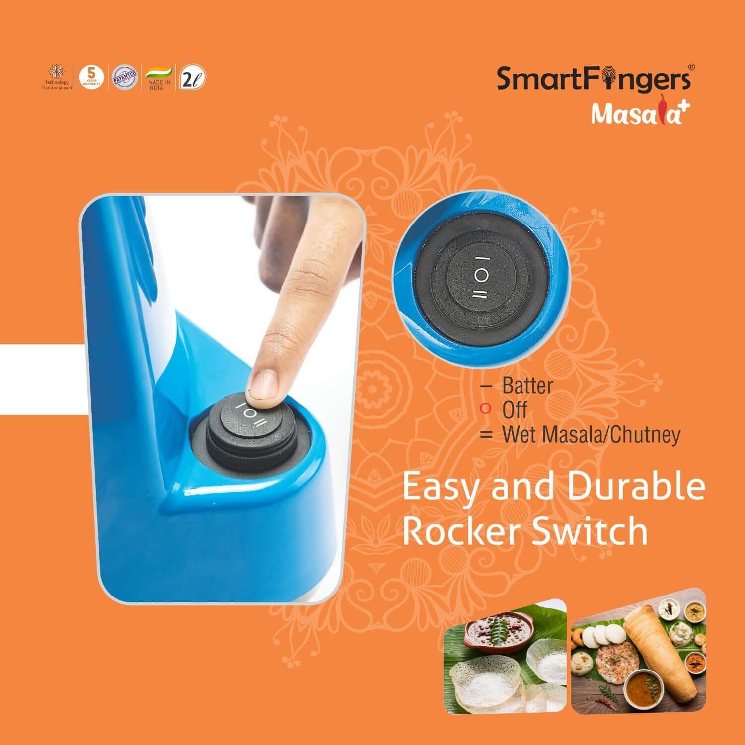 SmartFingers Masala Plus 2L Wet Grinder with Batter Dispenser with atta kneader & coconut scrapper