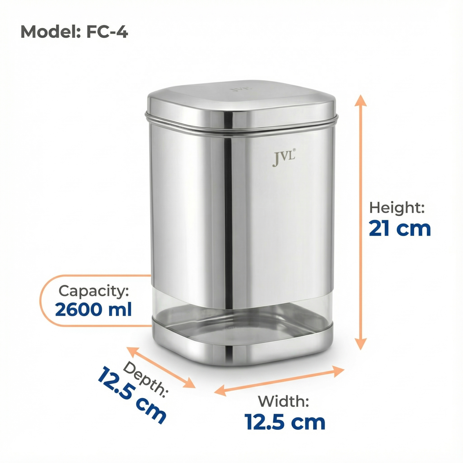 JVL Flossy Clear Storage Canister - Airtight, Transparent, Durable (For Dry Storage)