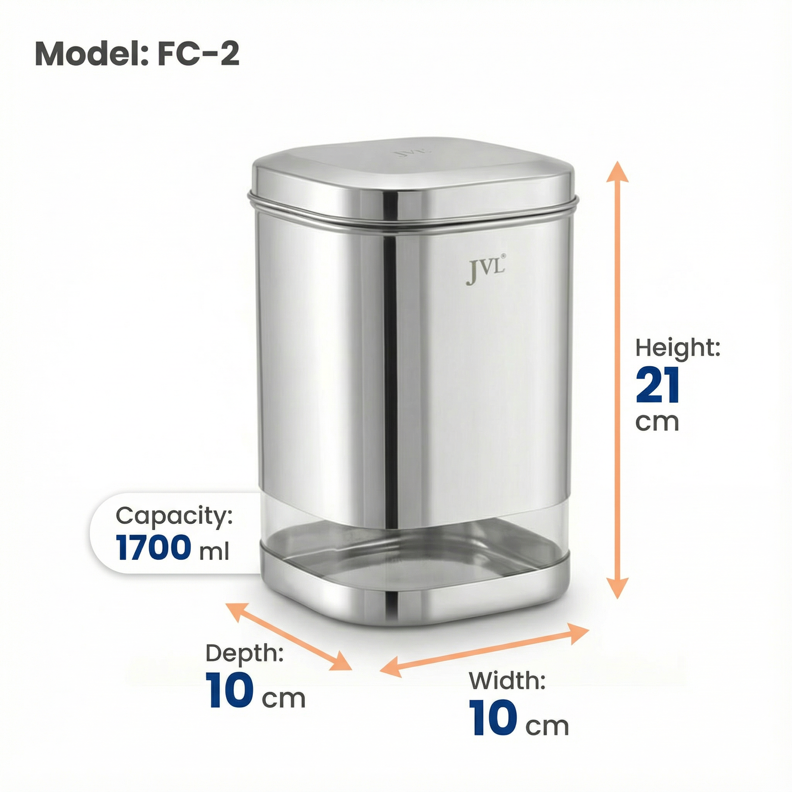 JVL Flossy Clear Storage Canister - Airtight, Transparent, Durable (For Dry Storage)