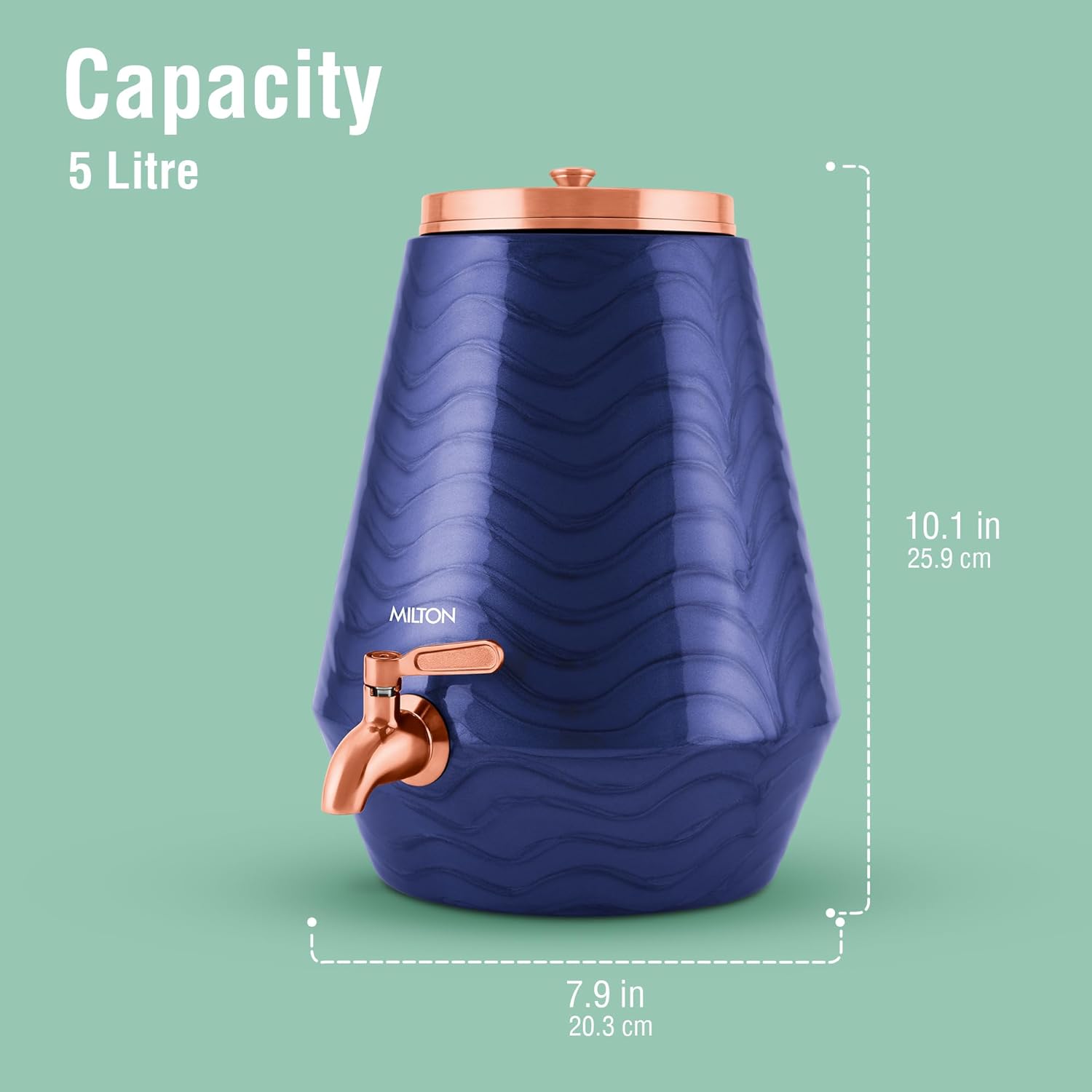 Milton Neerja Copper Water Dispenser Purple Dimensions 25.9cm Height 20.3cm Width 5 Litre Capacity