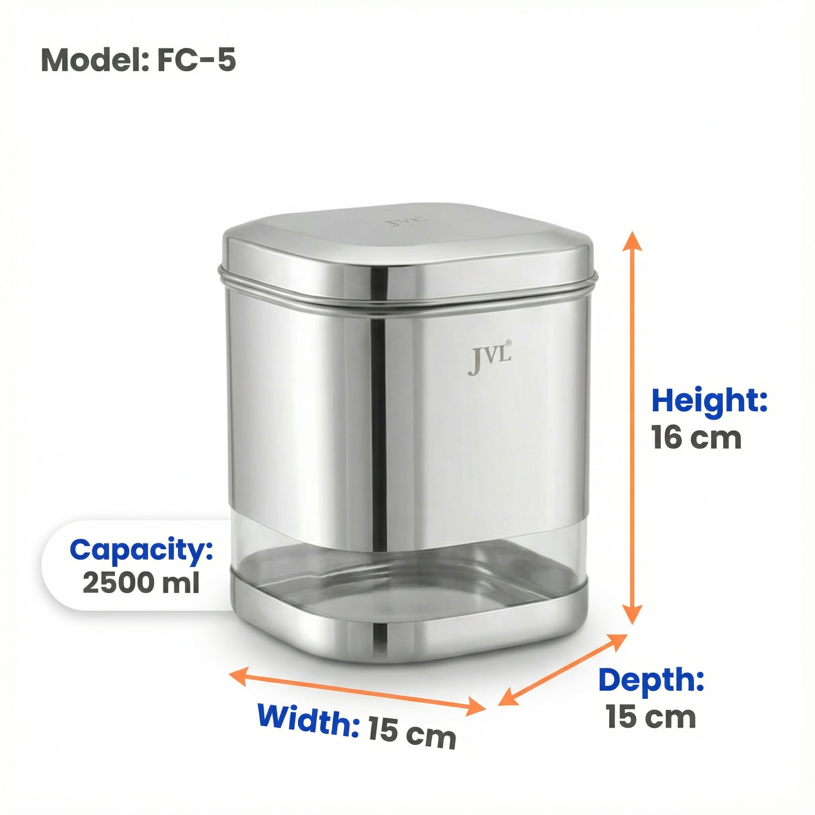 JVL Flossy Clear Storage Canister - Airtight, Transparent, Durable (For Dry Storage)