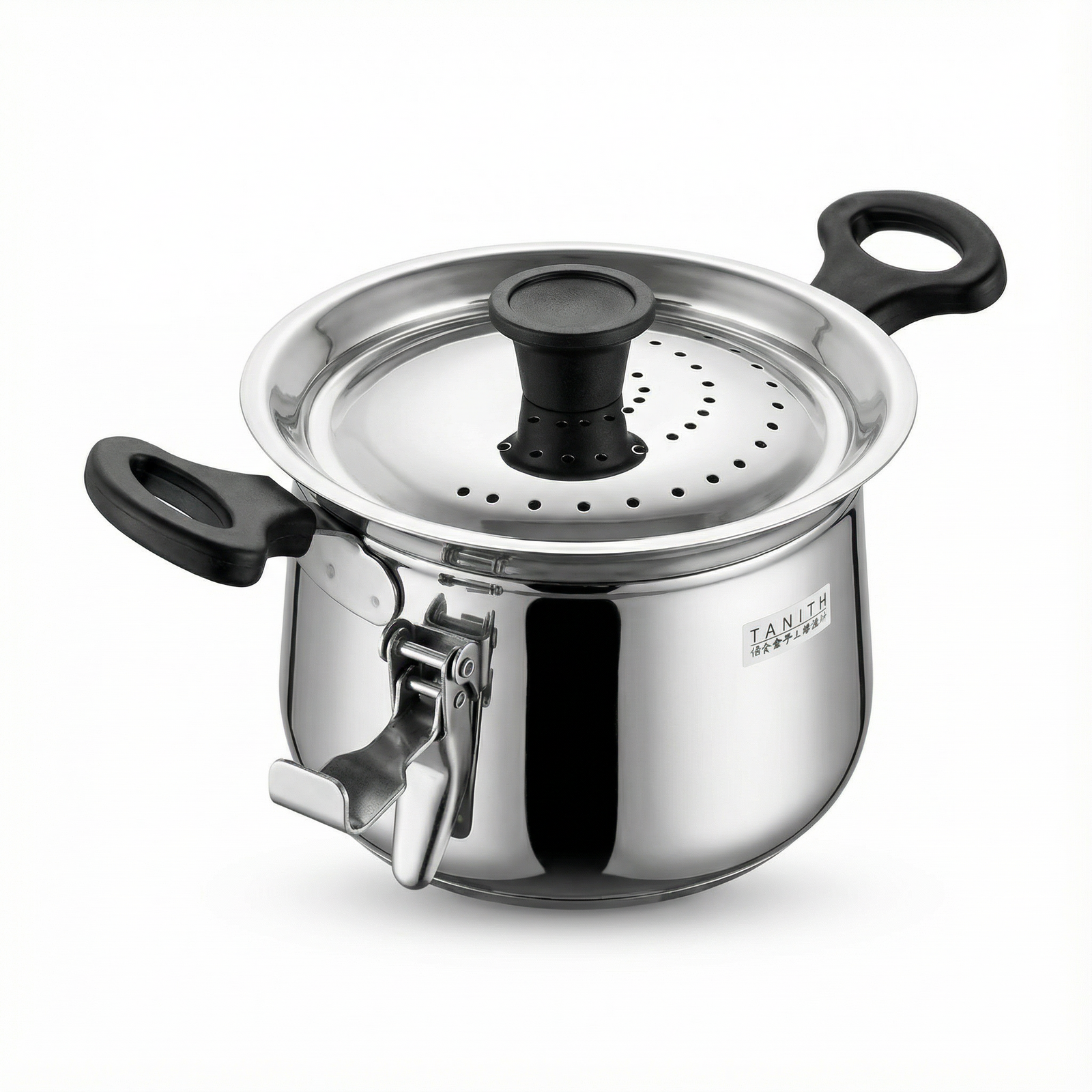Tanith rice maker with ergonomic handles and mirror-polished finish