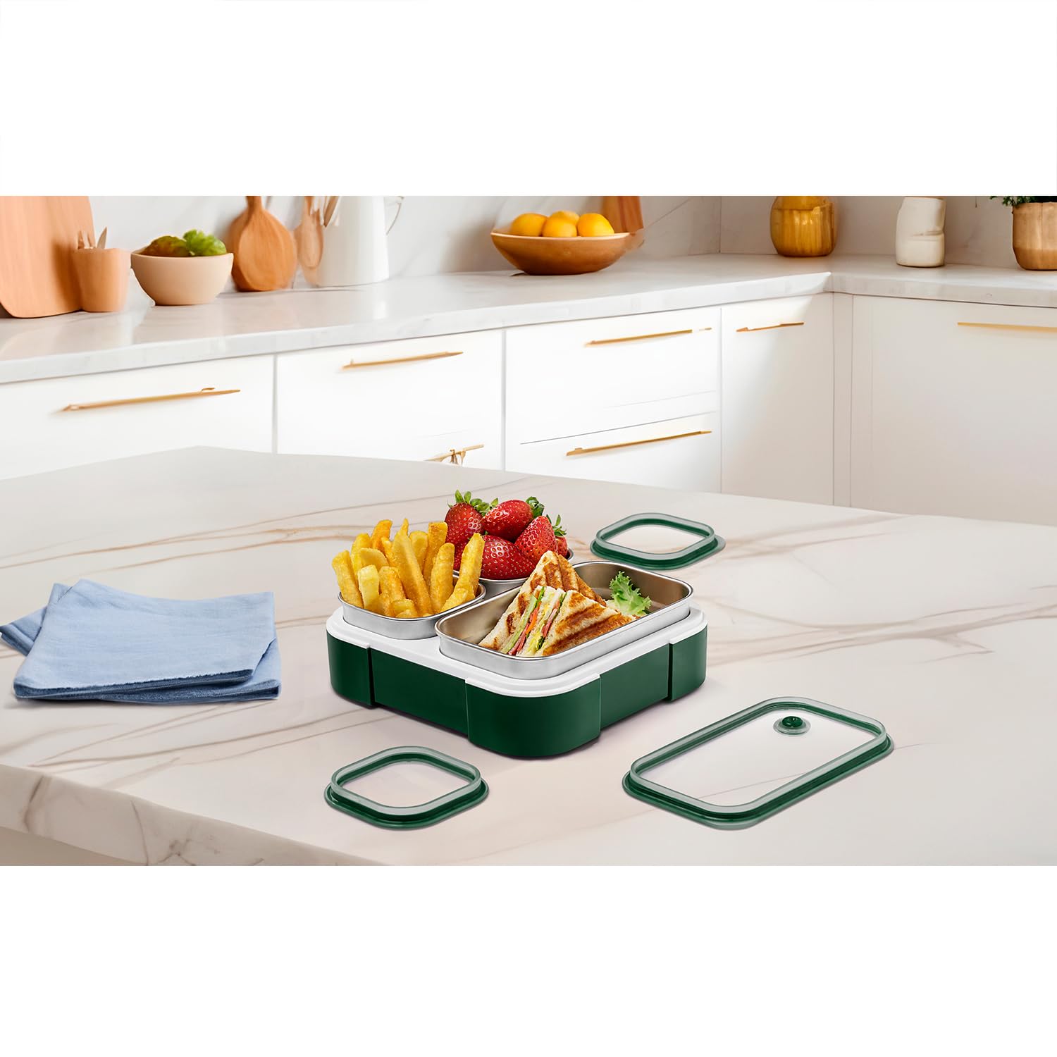 VAYA TYDBYT Stainless Steel Bento Lunch Box with 3 Leakproof Compartments – Perfect for Kids, Office & School