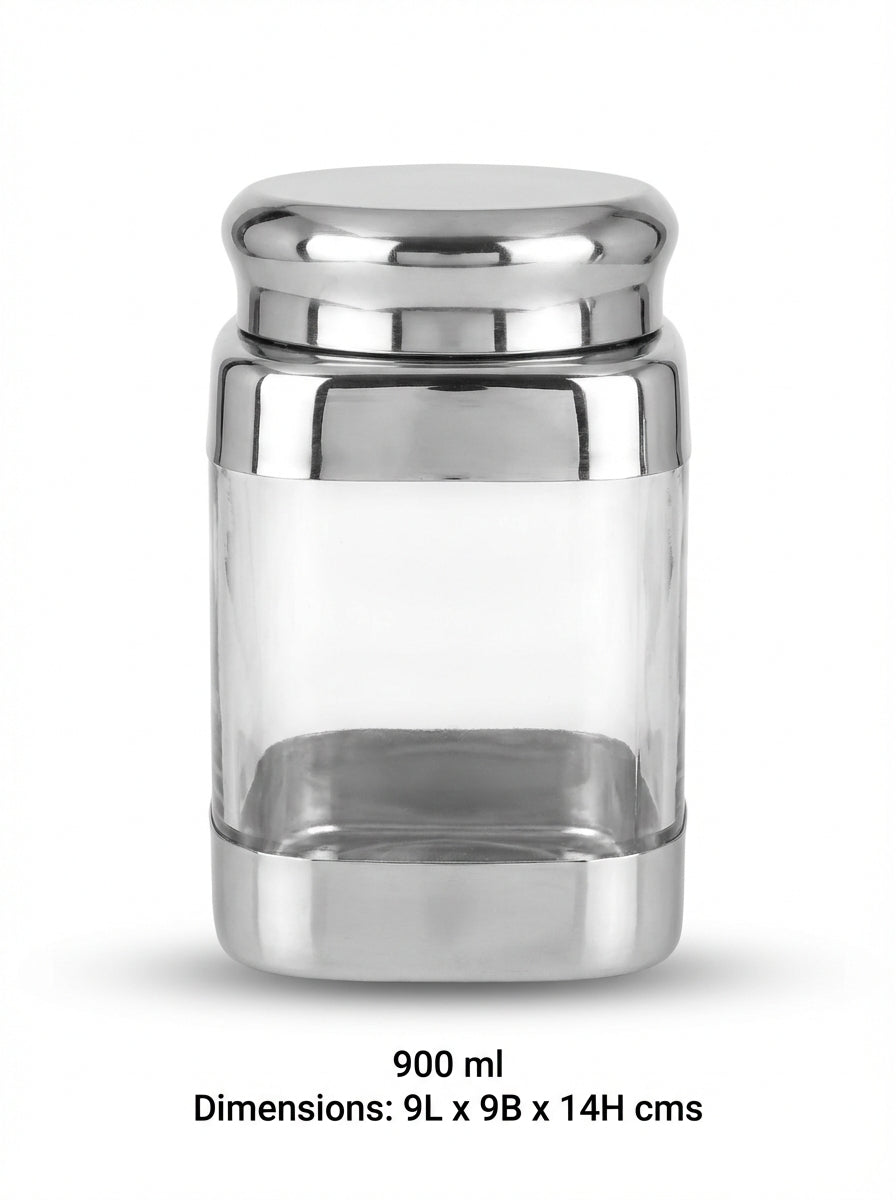 JVL Square Canister Airtight Steel Lid Kitchen Dry Storage Jar