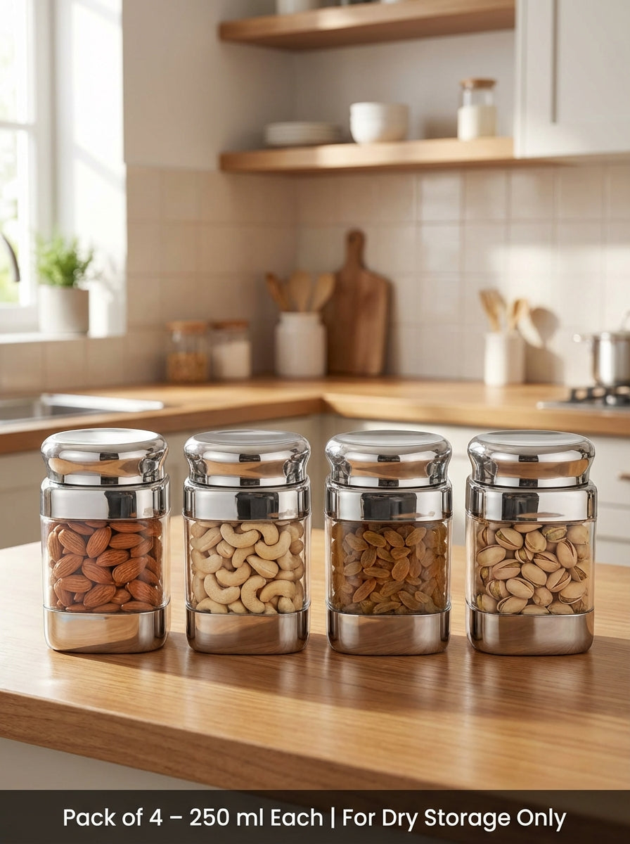 JVL Square Canister Airtight Steel Lid Kitchen Dry Storage Jar