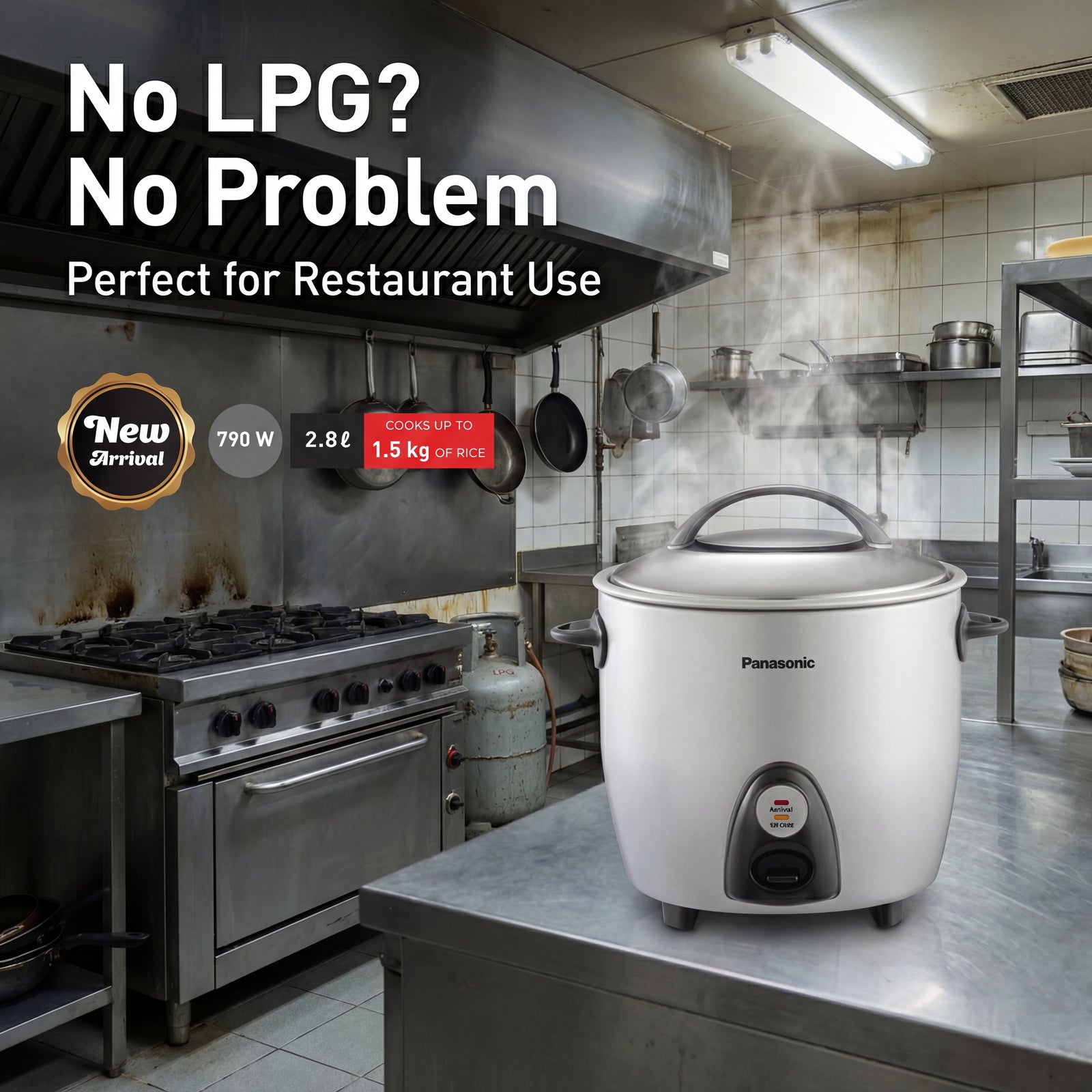 Panasonic SR-G28 2PL two pot electric rice cooker metallic silver front view with G Series switch panel