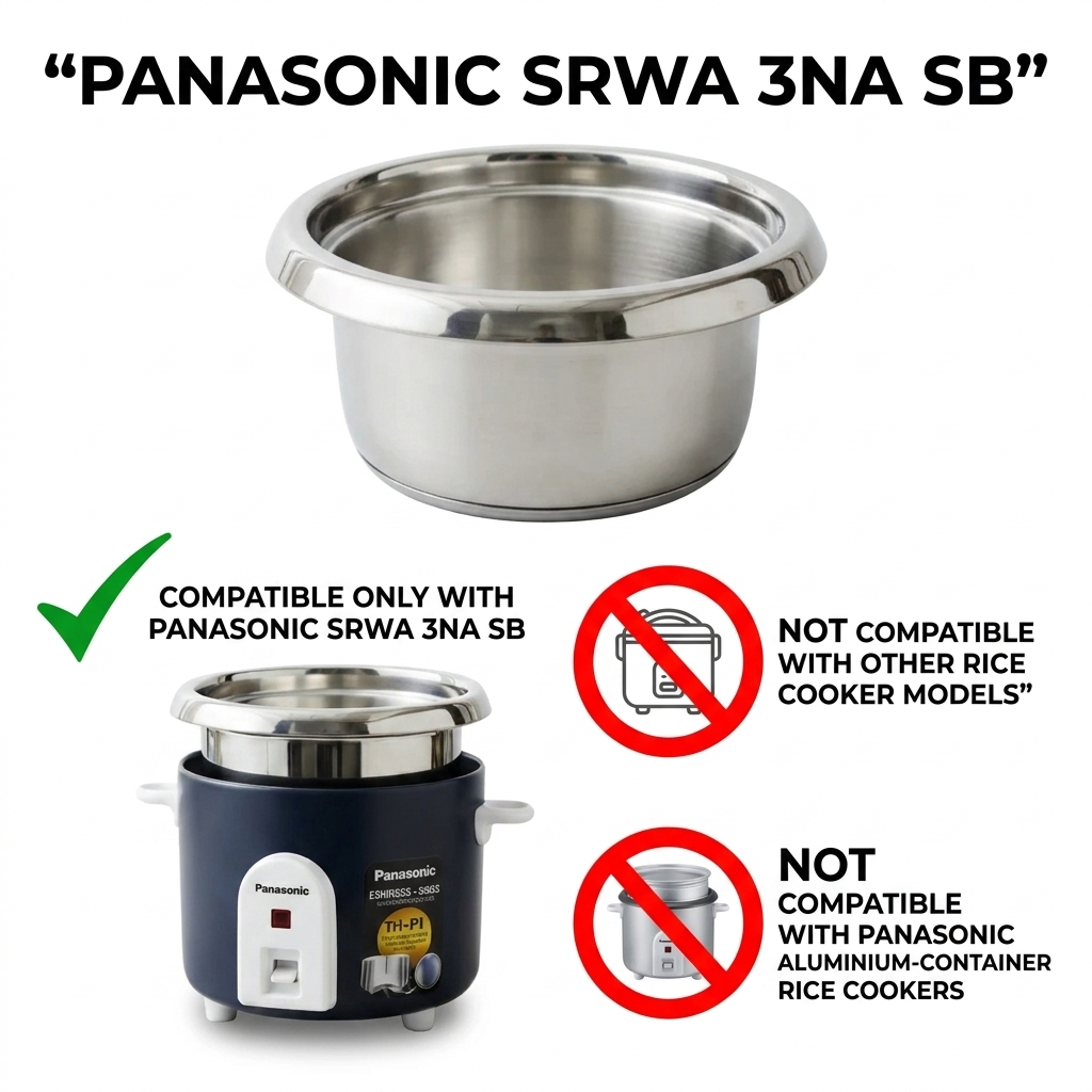 Replacement sandwich bottom steel pot compatible only with Panasonic SR-WA3NA SB rice cooker