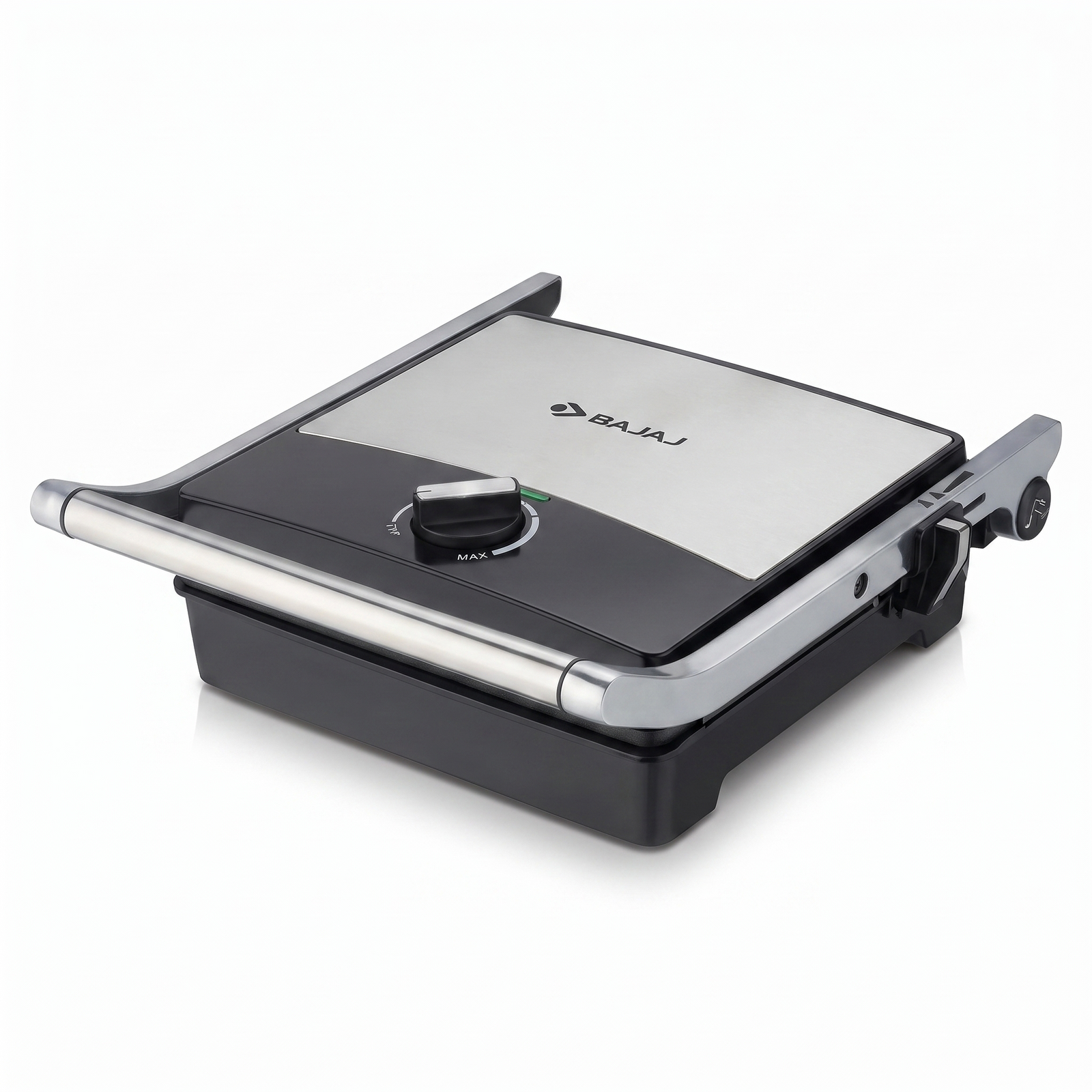 Bajaj 4 Grill Ultra 2000W 4-slice grill sandwich toaster in SS Black on a kitchen counter