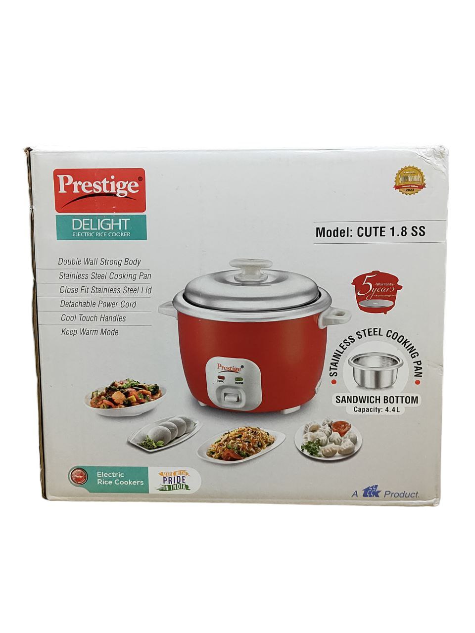 Prestige Delight Cute 1.8-SS Electric Rice Cooker | 1.8L Stainless Steel Pot, Keep-Warm Feature, Cool-Touch Handles | Versatile & Efficient Kitchen Essential