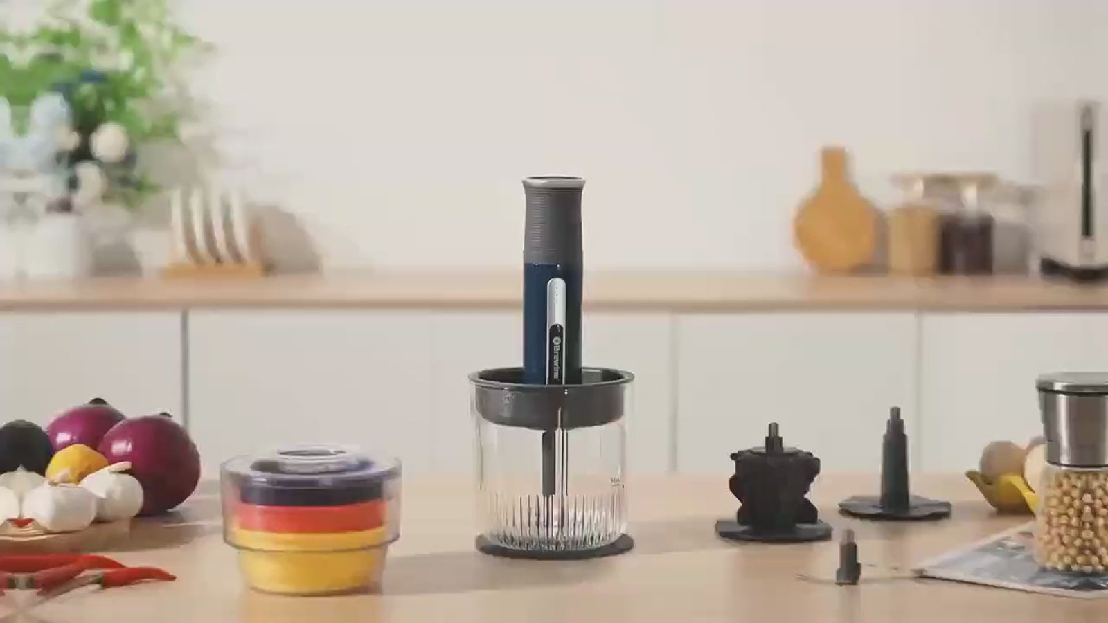 Brewine USB Rechargeable Cordless Vegetable Chopper 400ml Glass Bowl | Mini Food Processor with Garlic Peeler | 3 Bowls Included