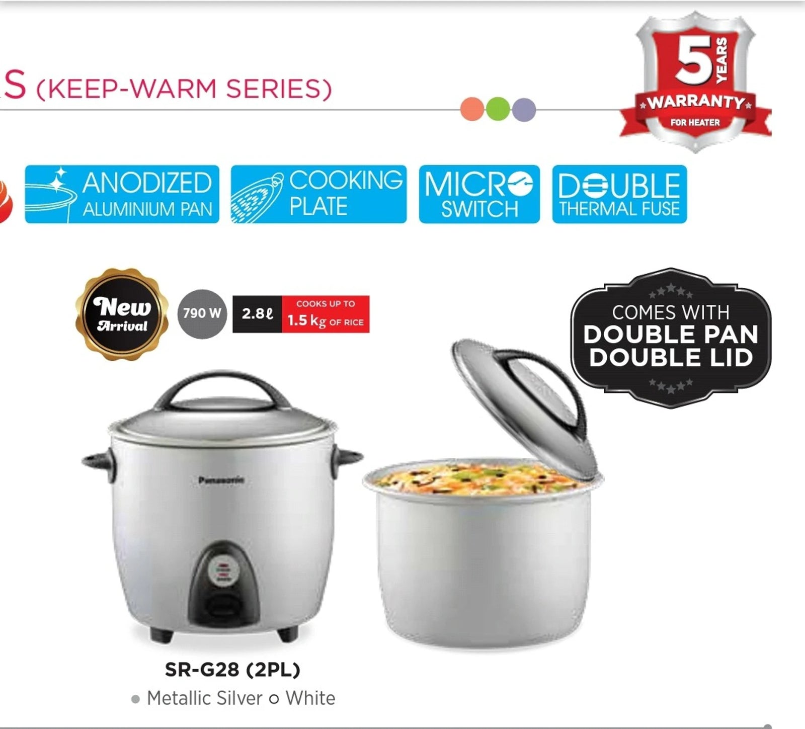Panasonic automatic electric rice cooker SR-G28 with double thermal fuse safety protection