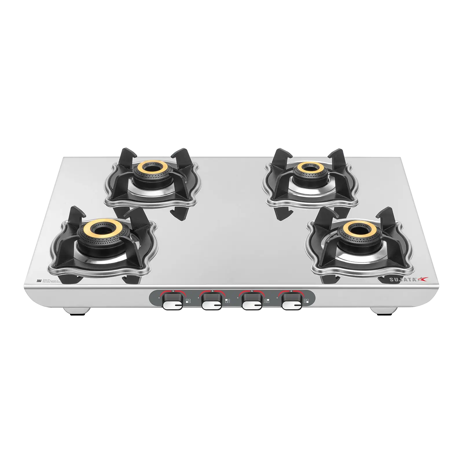 Sujata Sterno 4 Burner Stainless Steel Gas Stove โ 2 mm SS Body, SABAF Valve, 9 Year Warranty