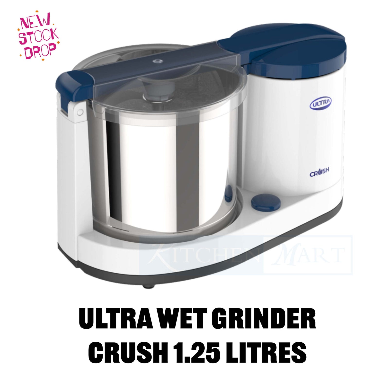 Ultra Crush Table Top Grinder 1.25L - Efficient wet grinder for home use with stainless steel drum.