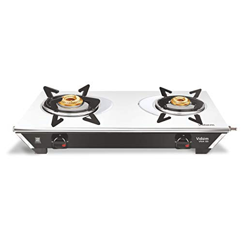 Vidiem GS SS2 196 A VIVA SS 2 Burner Manual Stainless Steel Frameless Gas Stove (Black)