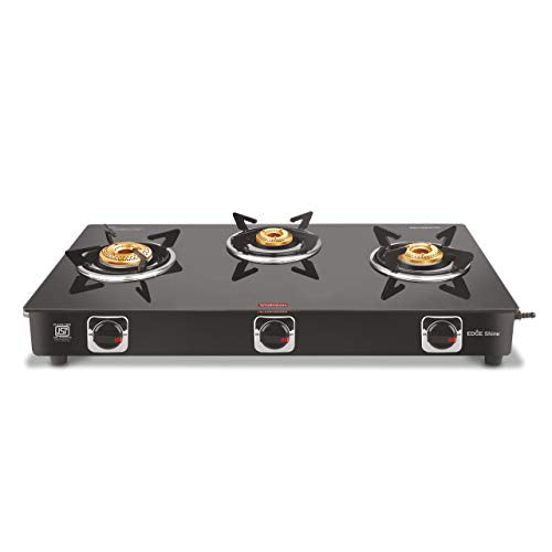 Vidiem Edge Shine Glass 3 Burner Gas Stove (Black, Manual Ignition)