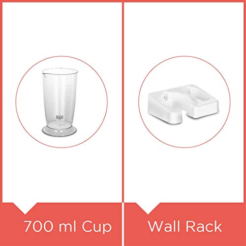 BLACK+DECKER BXBL6002IN Hand Blender with Chopper, Whisk, Cup and Wall Rack 600W