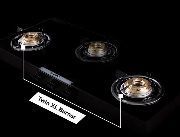 Bosch Glasstop gas stove hob 80 cm 3 Burner (PNW1E6W10I),Manual Ignition,Safety, Reliability, High Efficiency,Life Warranty* on Glass