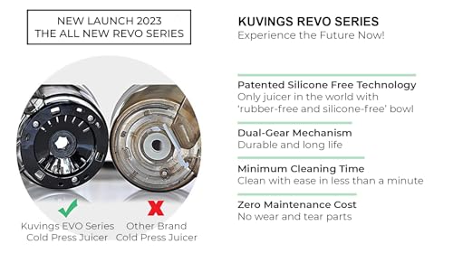 Kuvings REVO Series Professional Cold Press Whole Slow Juicer, World's First Juicer with Patented Automatic-Cutting Auger to reduce juicing time (REVO830 Red), 240 Watts