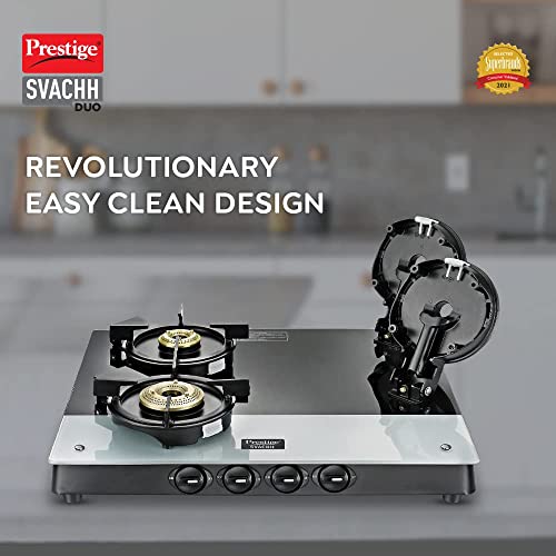 Prestige Svachh Duo GTSD 04 SQ Toughened Glass with Liftable 4 Burners Gas Stove, Black, Manual Ignition