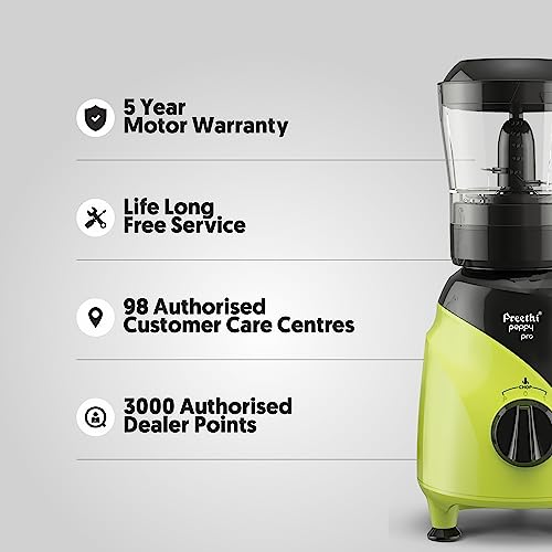 Preethi Peppy Pro MG 247 - 750W, 4 Jars, Unique Rapid 10 Chopping Jar, Dual Colour Swish Design, Green/Black, 5 Yr Motor Warranty, Lifelong Free Service