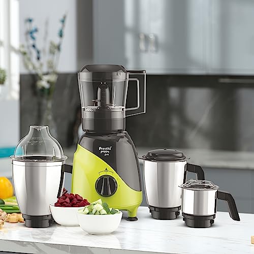 Preethi Peppy Pro MG 247 - 750W, 4 Jars, Unique Rapid 10 Chopping Jar, Dual Colour Swish Design, Green/Black, 5 Yr Motor Warranty, Lifelong Free Service