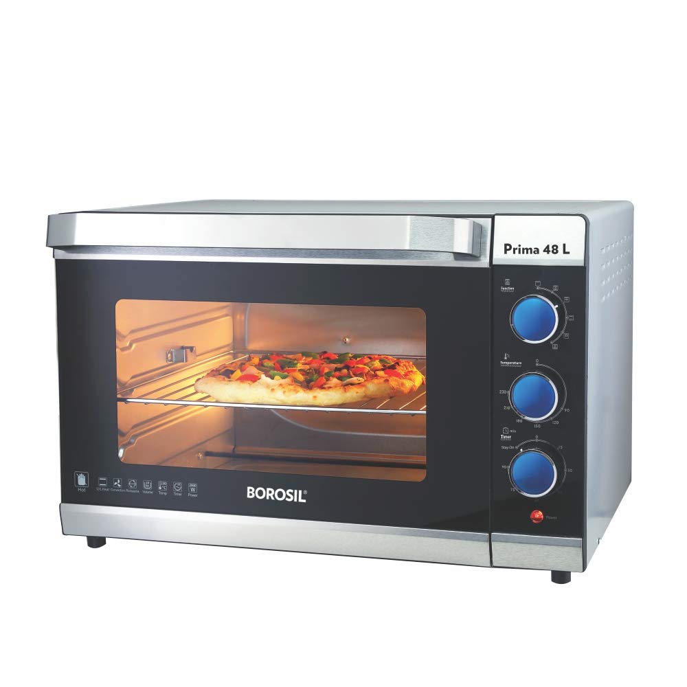 Borosil Prima 48L Oven Toaster Griller (OTG) Motorized Rotisserie, Convection Heating