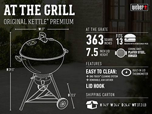Weber Original Kettle Premium Charcoal Grill, 22-Inch, Black - New Model GBS