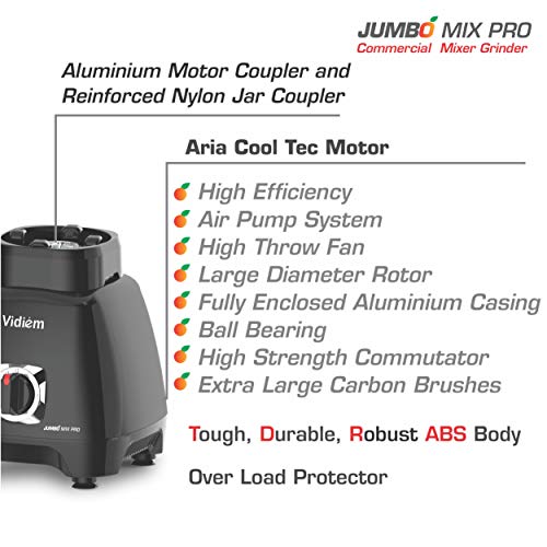 Vidiem Mixer Grinder 567 A Jumbo Mix Pro (Black) | 1000 Watts Mixer Grinder with 3 Leakproof Jars with self-lock for Wet & dry spices, chutneys & curries | 1 Year Warranty | Mixer grinder